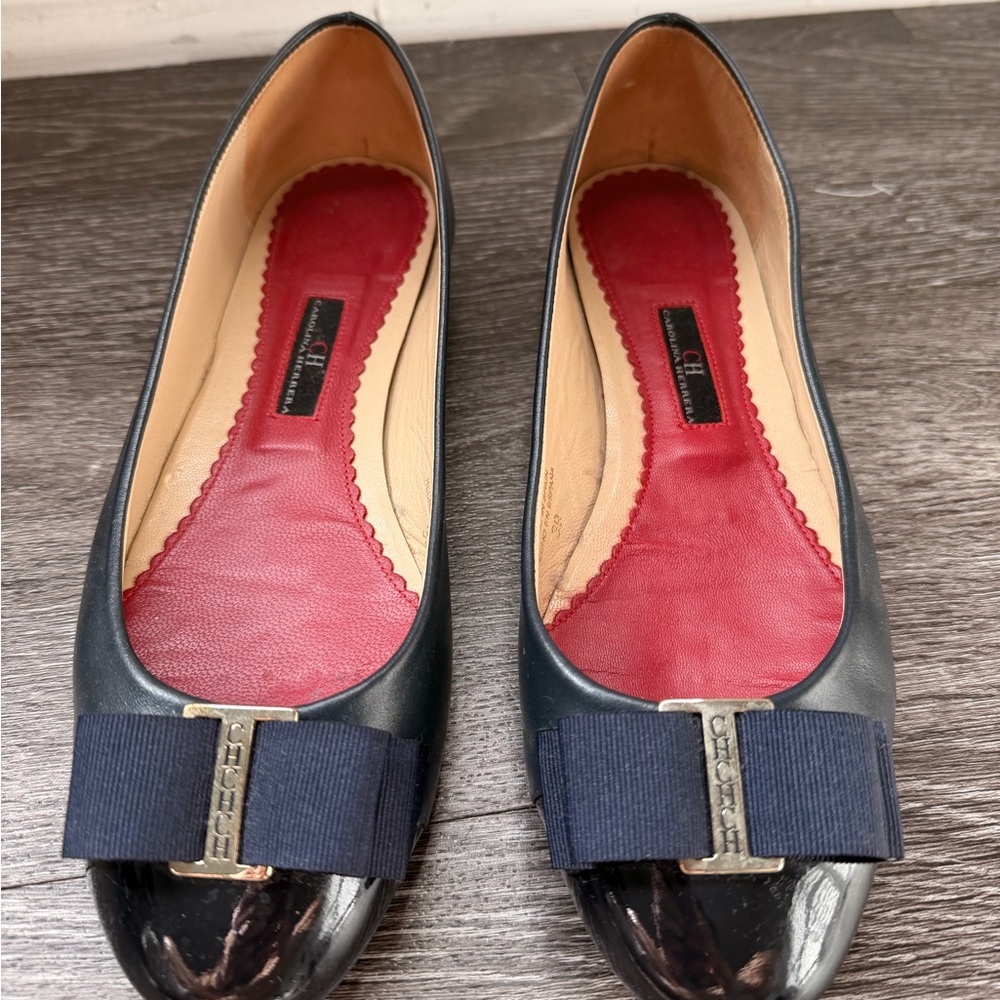 Carolina Herrera Navy Blue Ballet Flats with Bow